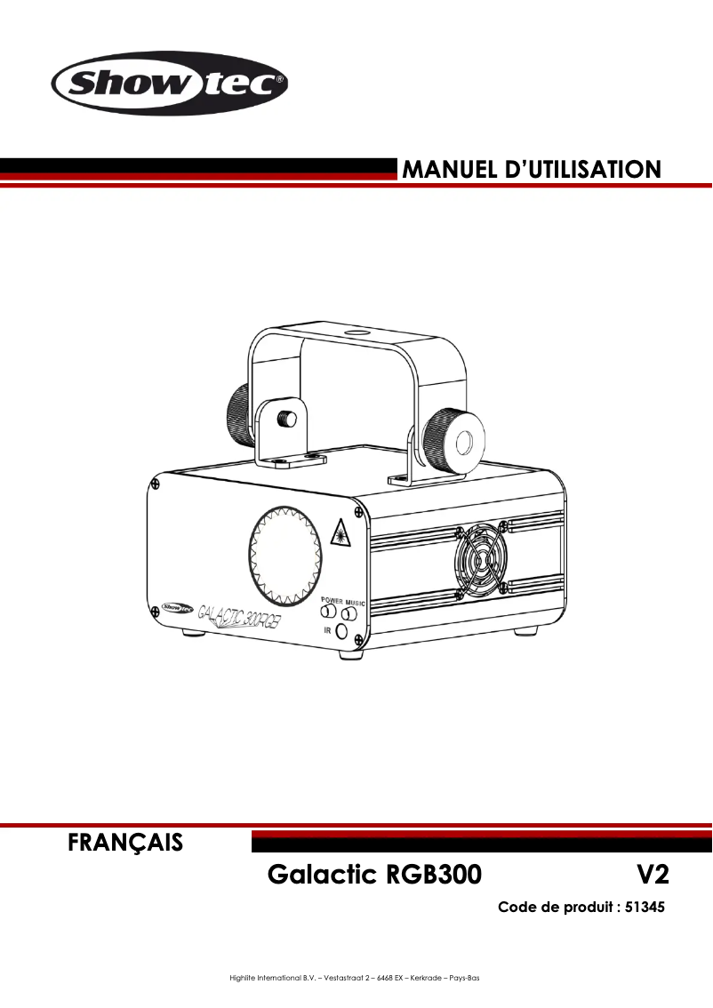 Page 1 de la notice Manuel utilisateur Showtec Galactic RGB300