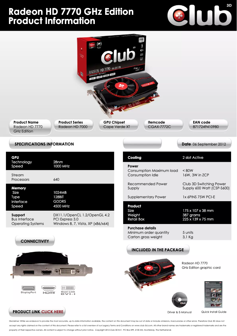 Page 1 de la notice Manuel utilisateur CLUB3D Radeon HD 7770 GHz Edition