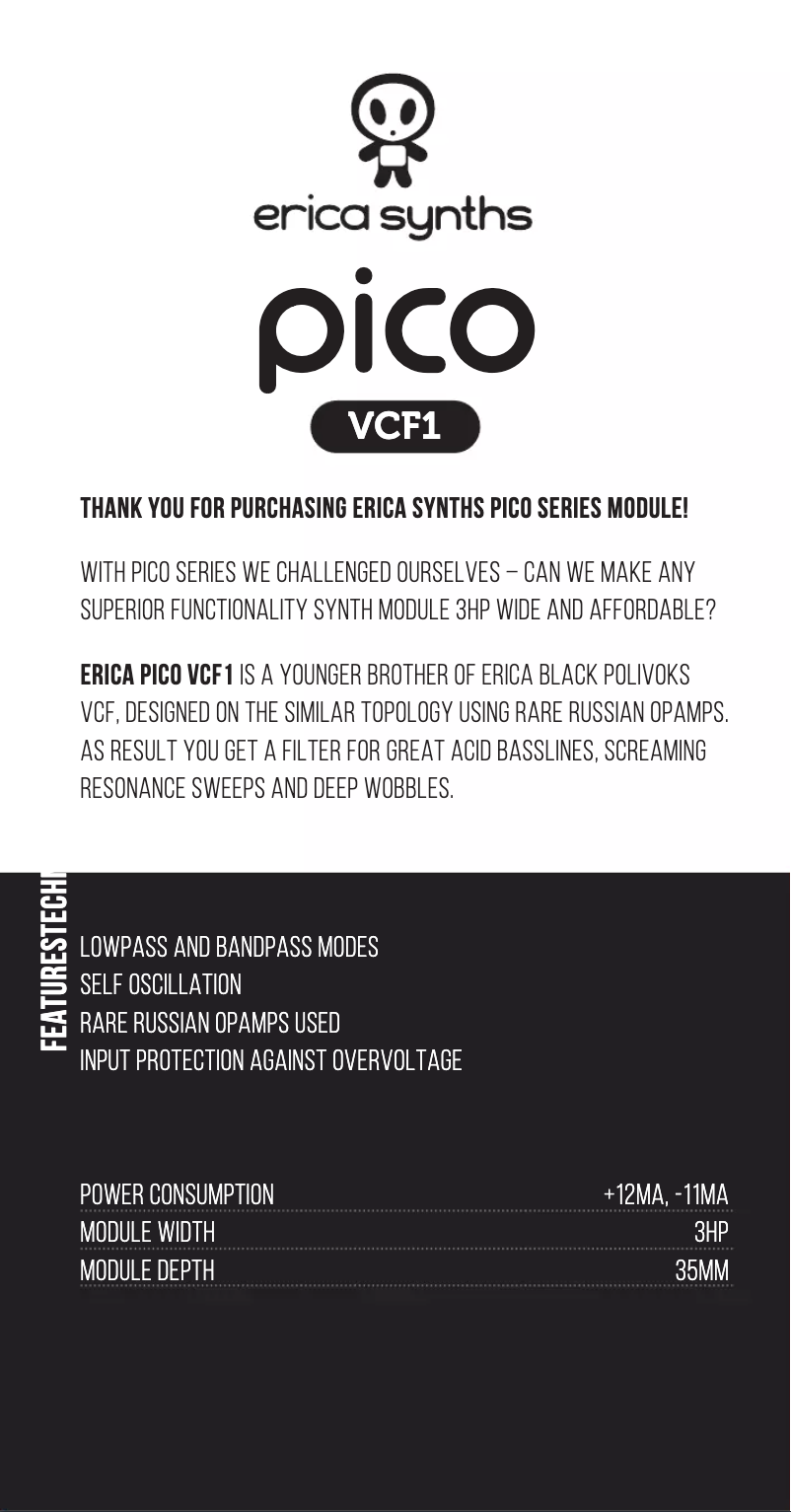 Image de la première page du manuel de l'appareil Pico VCF1