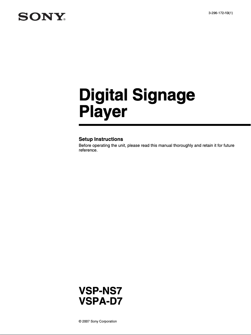 Page 1 de la notice Manuel utilisateur Sony VSP-AD7