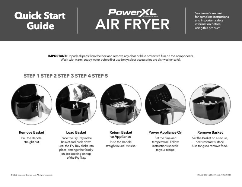 Page n°1 - Guide de démarrage rapide PowerXL Air Fryer YJ-701A