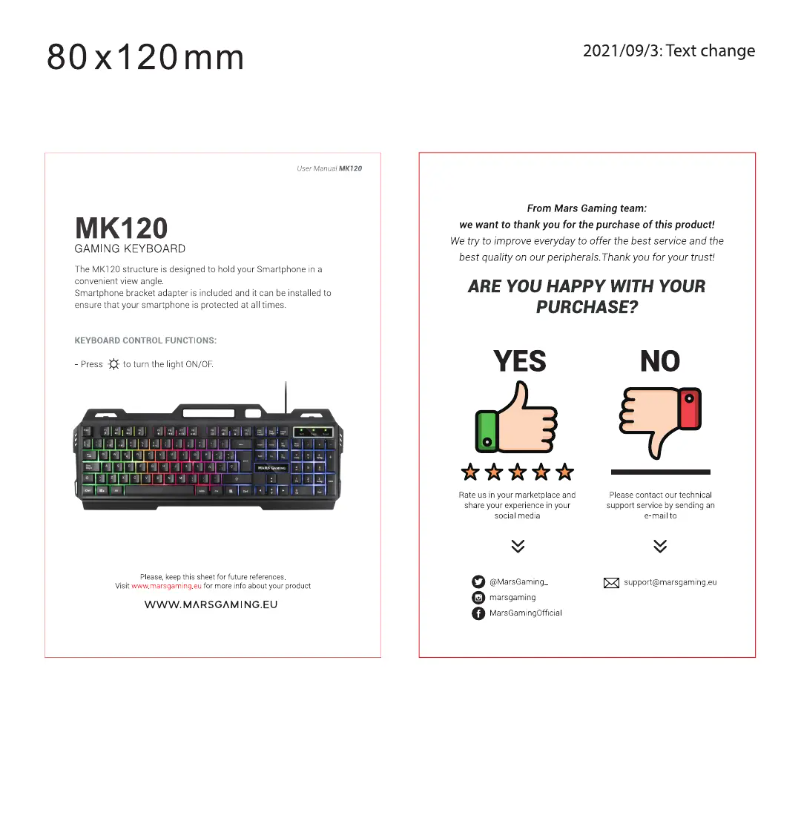 Page n°1 - Manuel utilisateur Mars Gaming MK120