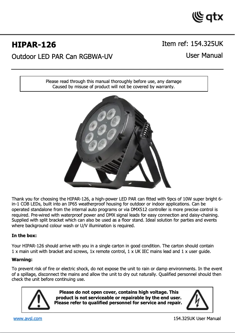 Page 1 of the manual User Manual Qtx HIPAR-126