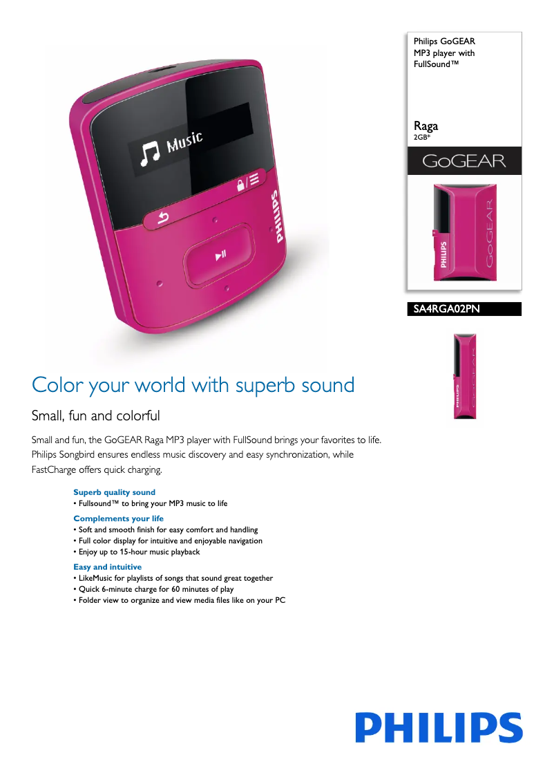 Page 1 de la notice Brochure Philips GoGear SA4RGA02