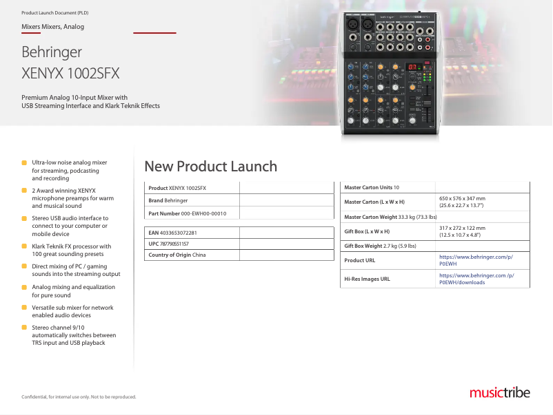Page 1 de la notice Manuel utilisateur Behringer Xenyx 1002SFX