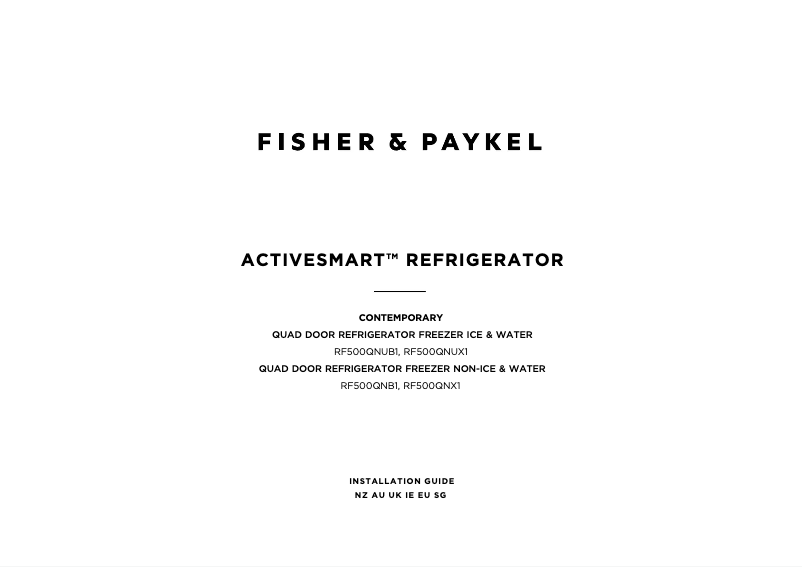 Page 1 de la notice Guide d'installation Fisher & Paykel RF500QNUX1