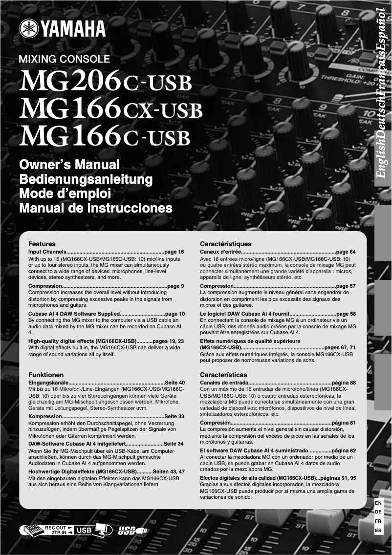 Page n°1 - Manuel utilisateur Yamaha MG166CX-USB