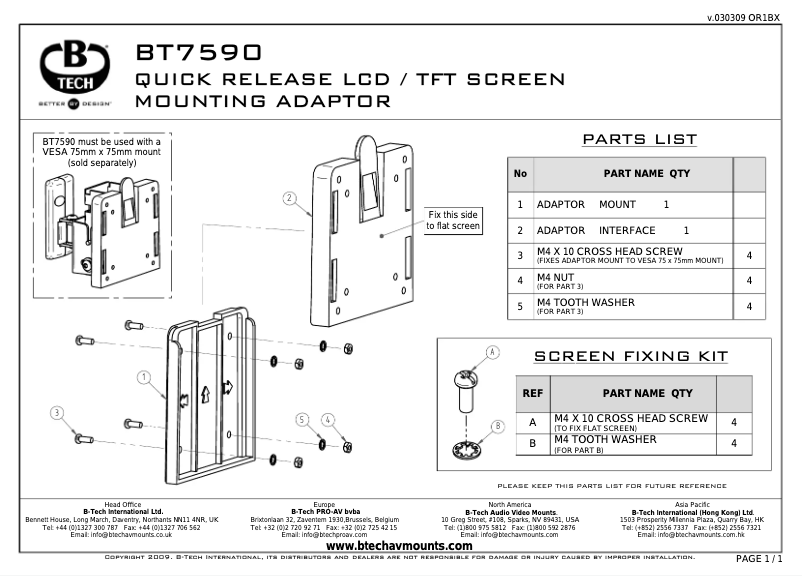 Page n°1 - Manuel utilisateur B-Tech BT7590