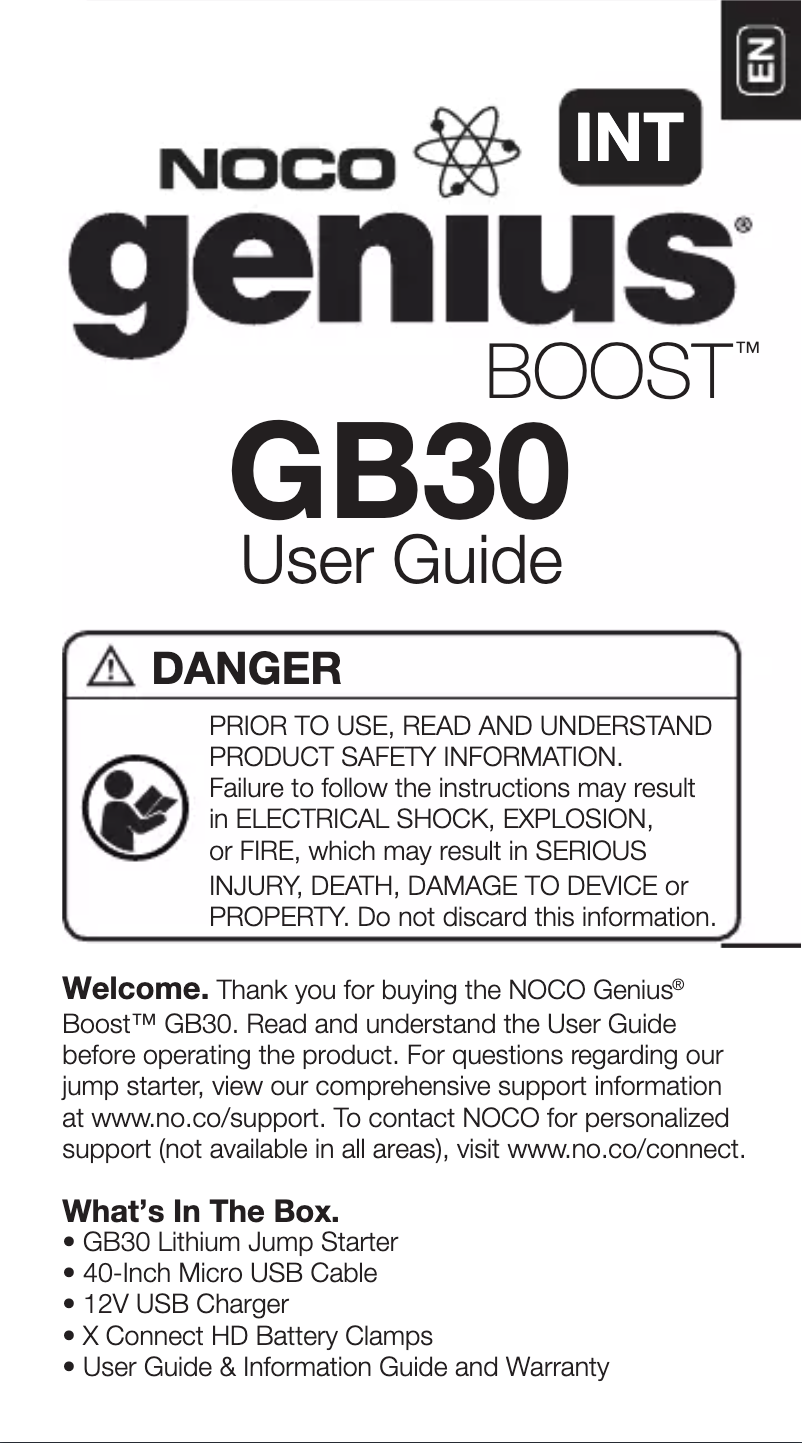 Page n°1 - Manuel utilisateur NOCO Genius GB30