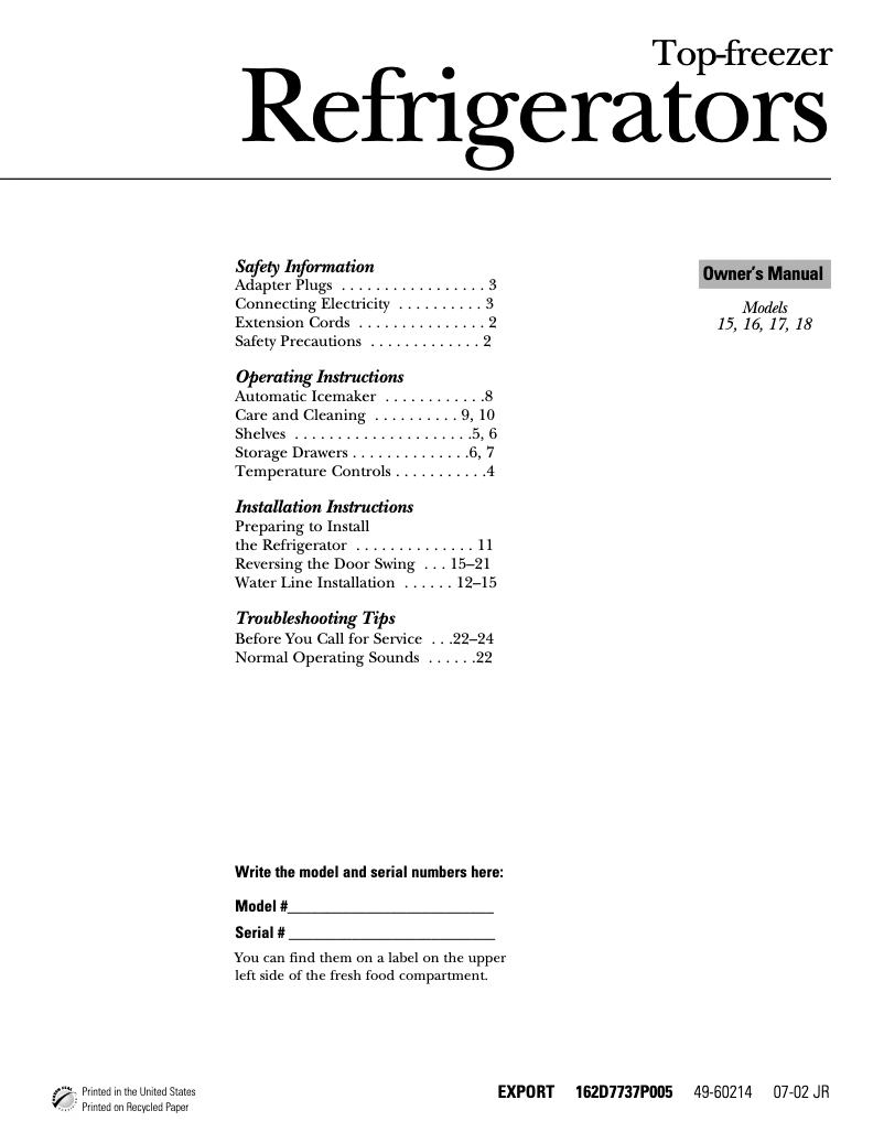 Page 1 de la notice Guide d'installation GE GTT15FBMWW