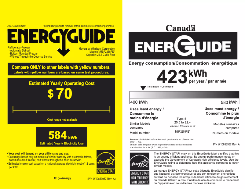 Page n°1 - Label énergétique Maytag MBF2258FEZ
