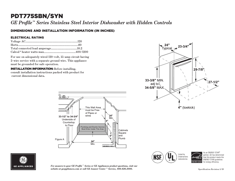 Page n°1 - Fiche technique GE Profile PDT775SYNFS
