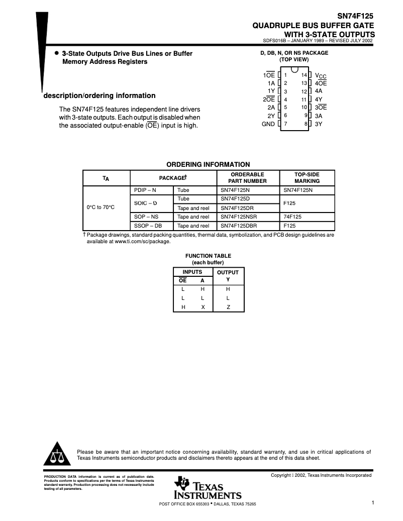 Page 1 de la notice Manuel utilisateur Texas Instruments SN74F125DR