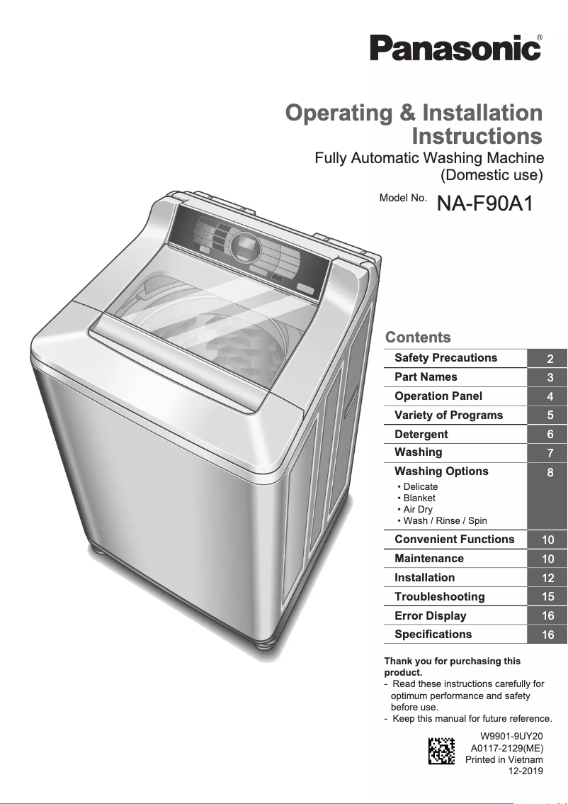 Image de la première page du manuel de l'appareil NA-F90A1
