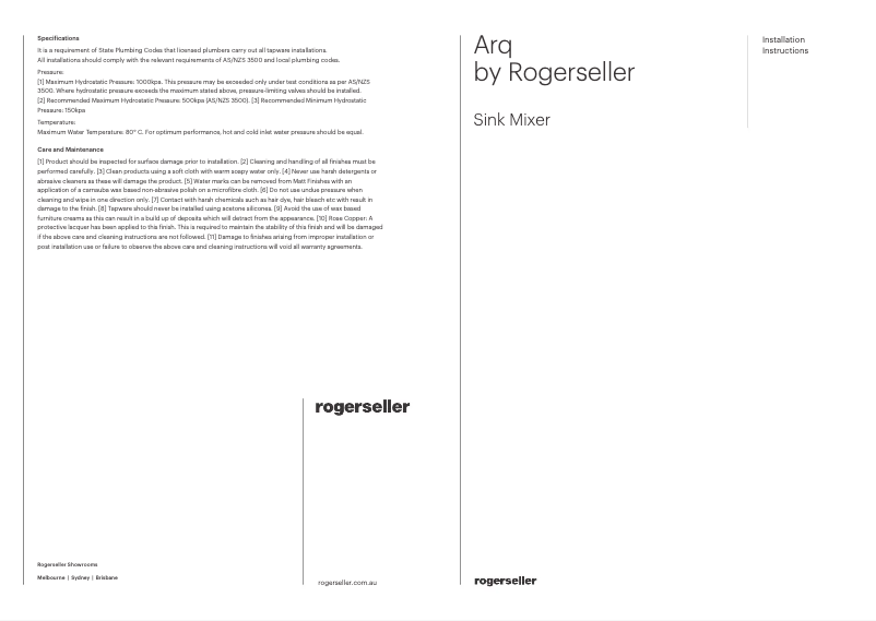 Page n°1 - Manuel utilisateur Rogerseller Arq