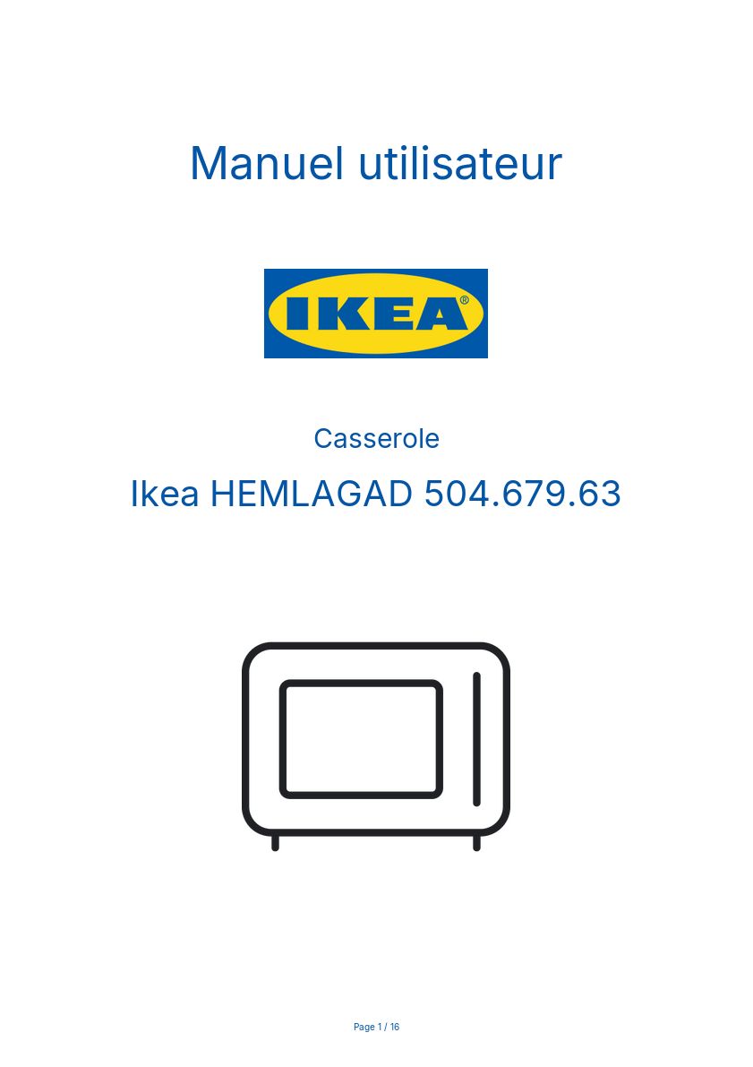 Page 1 de la notice Manuel utilisateur Ikea HEMLAGAD 504.679.63