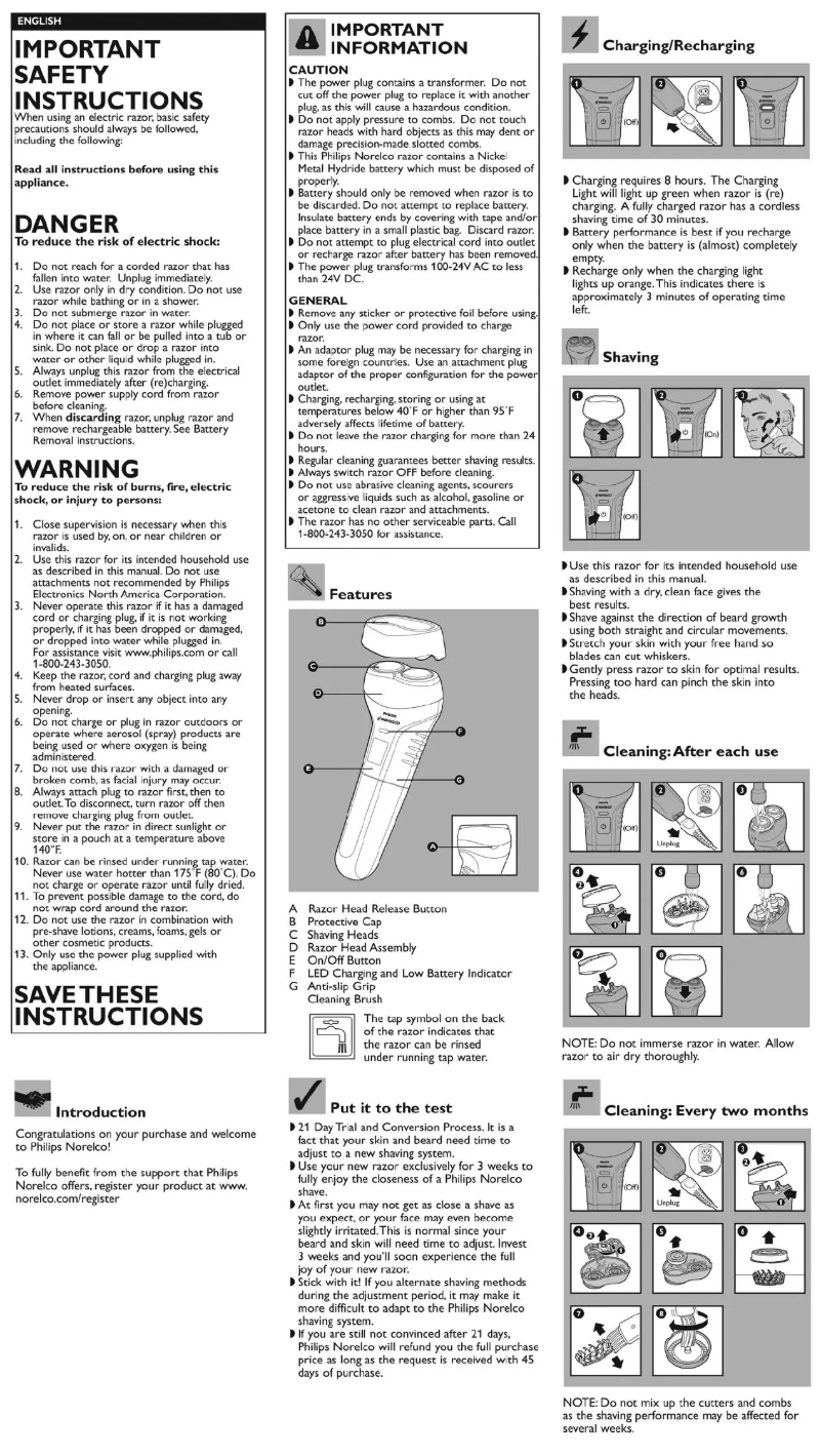 Page 1 de la notice Manuel utilisateur Philips Norelco XA913