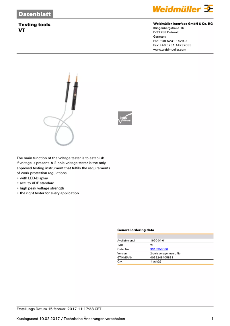 Page 1 de la notice Manuel utilisateur Weidmüller Volt Check 3,1