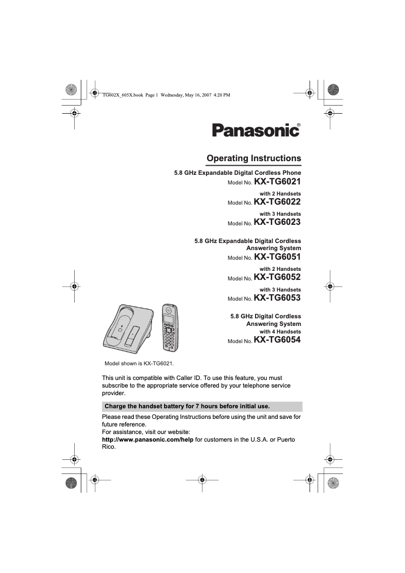 Imagen de la primera página del manual del dispositivo KX-TG605106