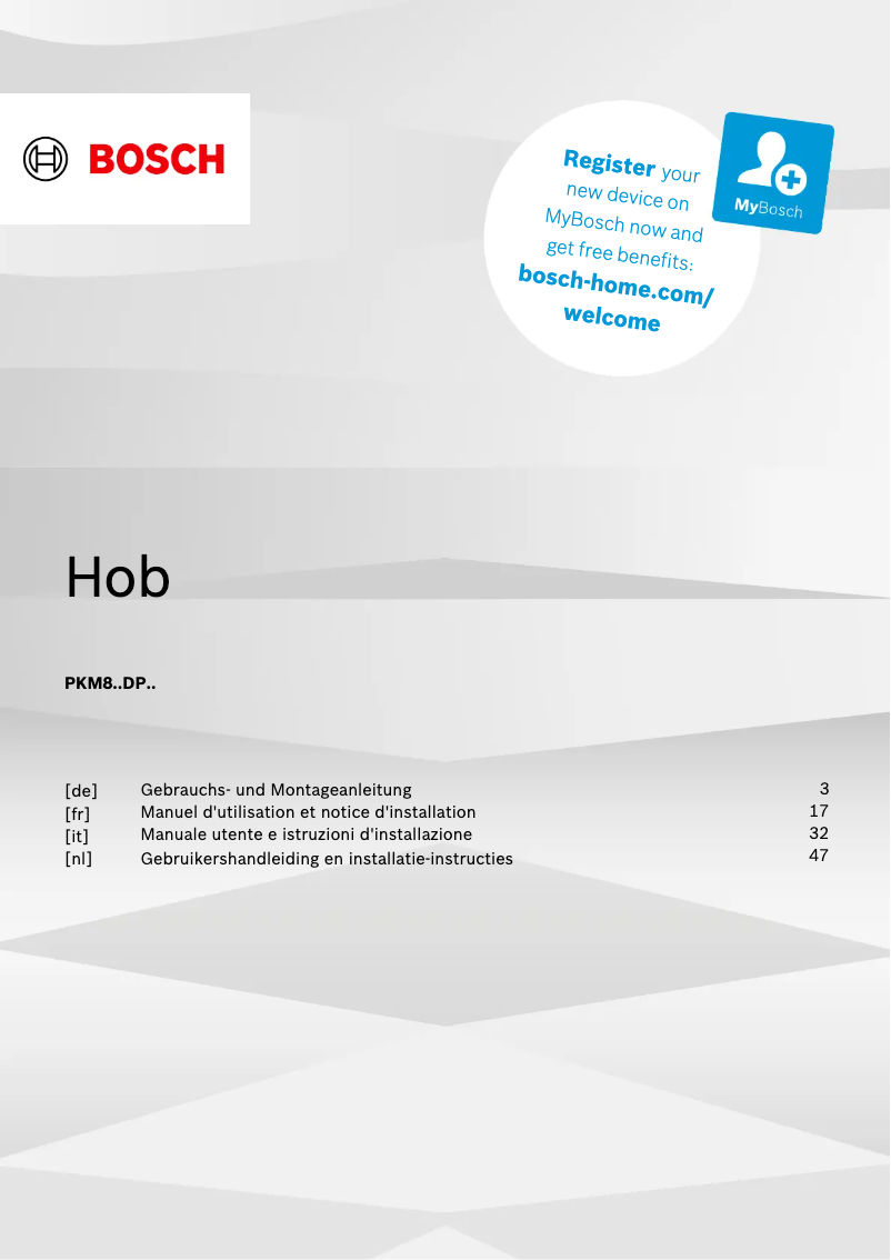 Page 1 de la notice Manuel utilisateur Bosch PKM801DP2D