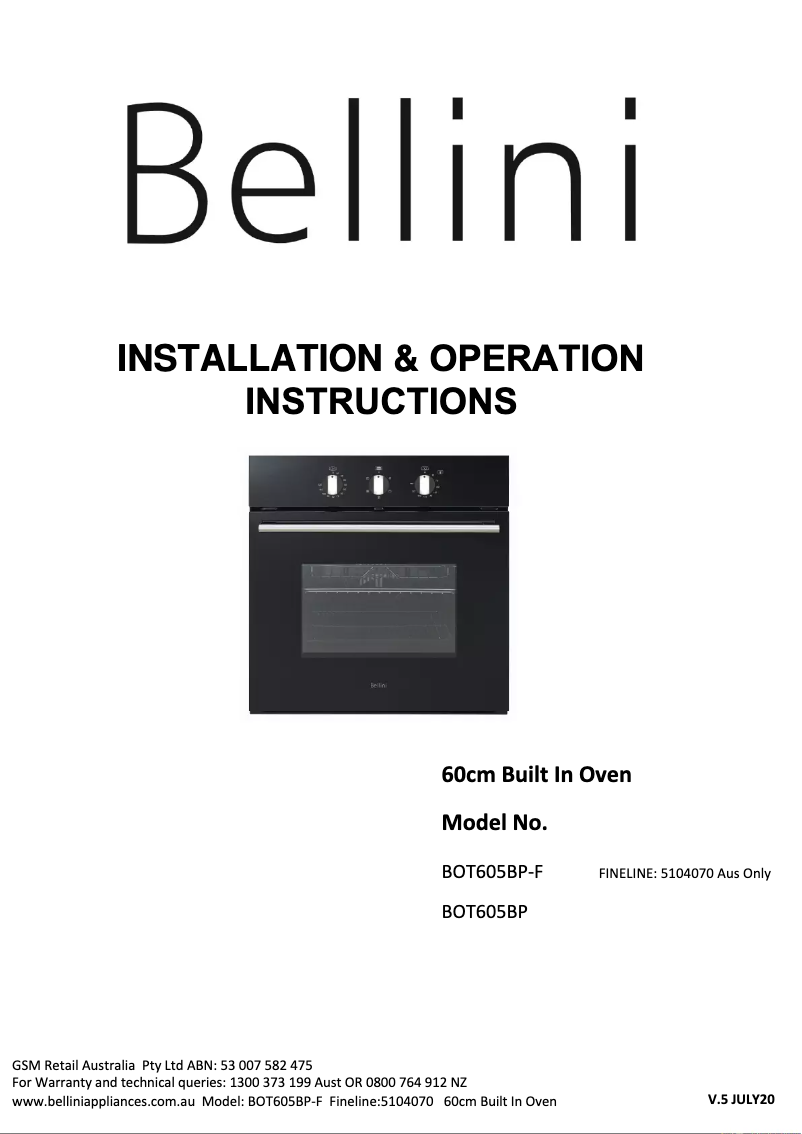 Page n°1 - Manuel utilisateur Bellini BOT605BP-F