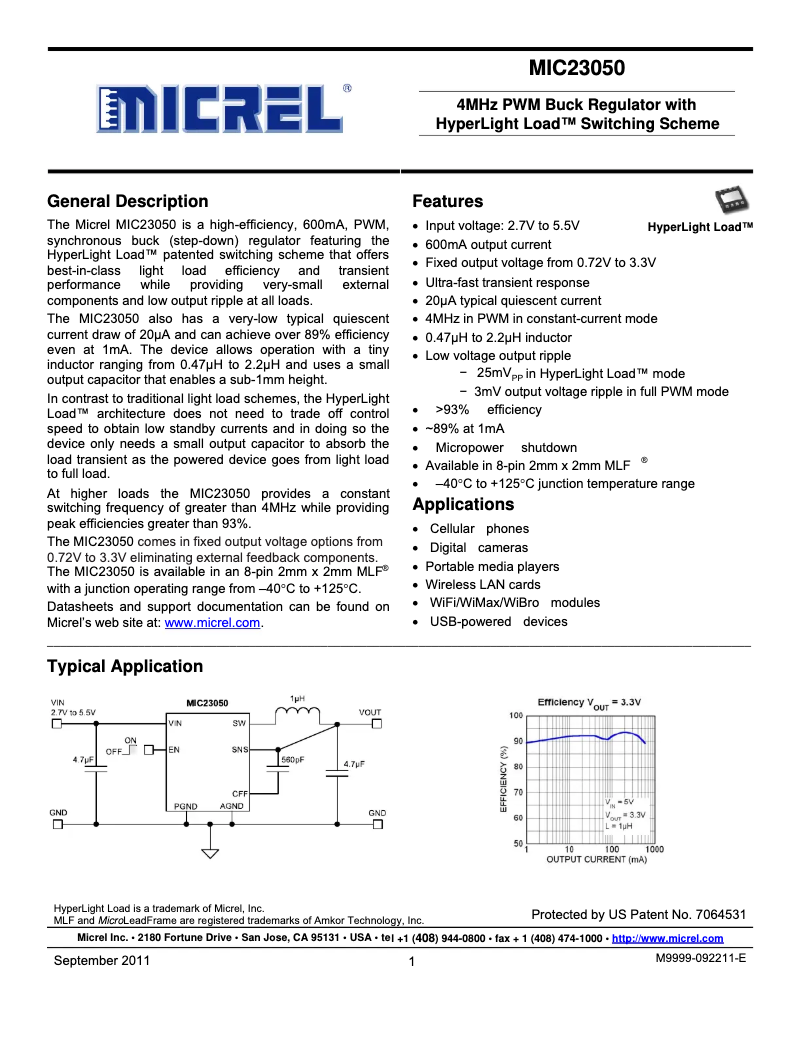 Page 1 de la notice Manuel utilisateur Microchip MIC23050