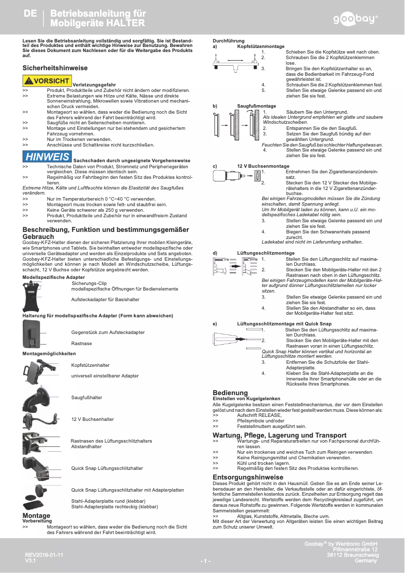 Page 1 de la notice Manuel utilisateur Goobay 47145