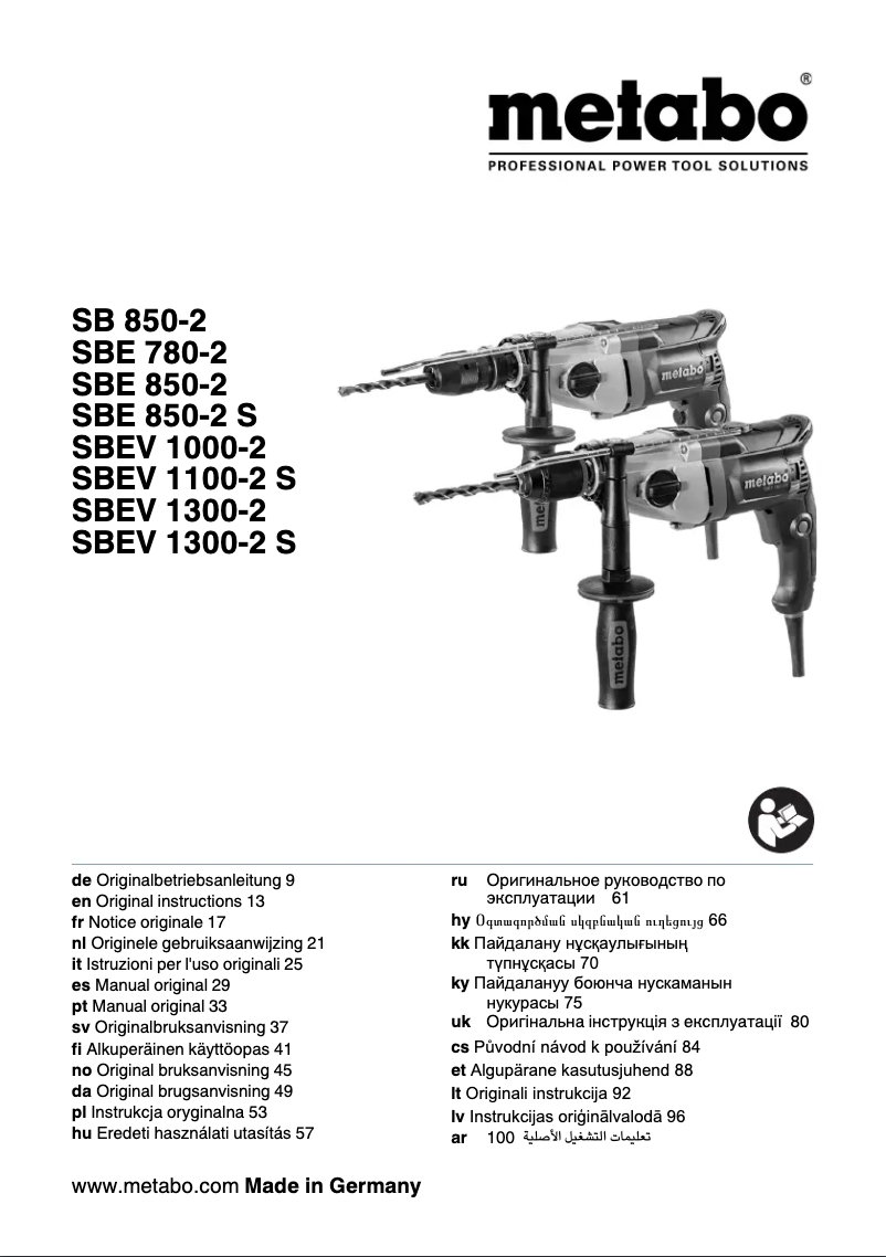 Page 1 de la notice Manuel utilisateur Metabo SB 850-2