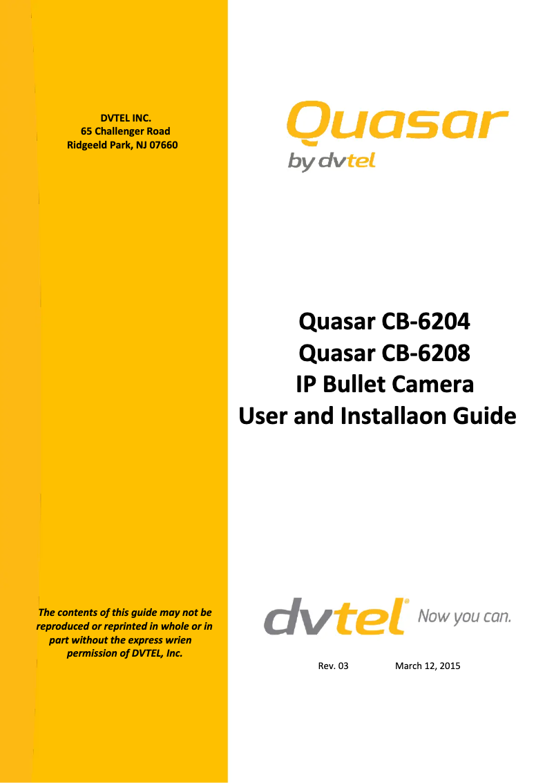 Page 1 de la notice Manuel utilisateur FLIR Quasar CB-6204