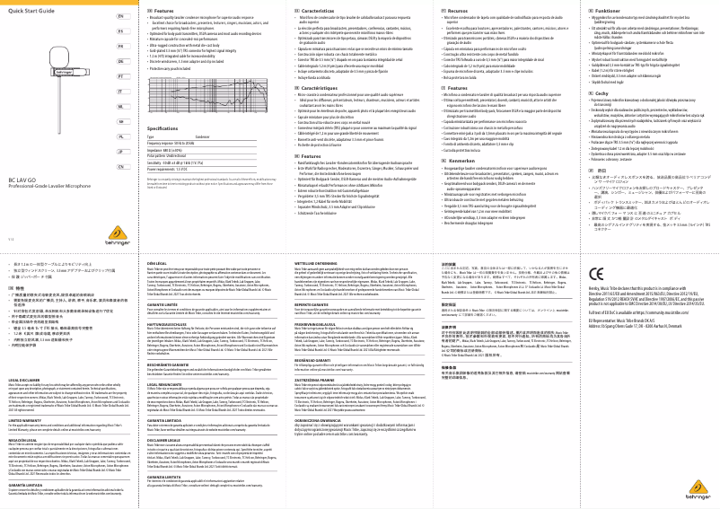 Page n°1 - Manuel utilisateur Behringer BC LAV GO