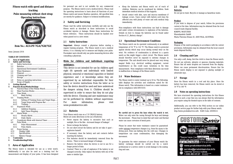 Image de la première page du manuel de l'appareil AU4-PF-7GA