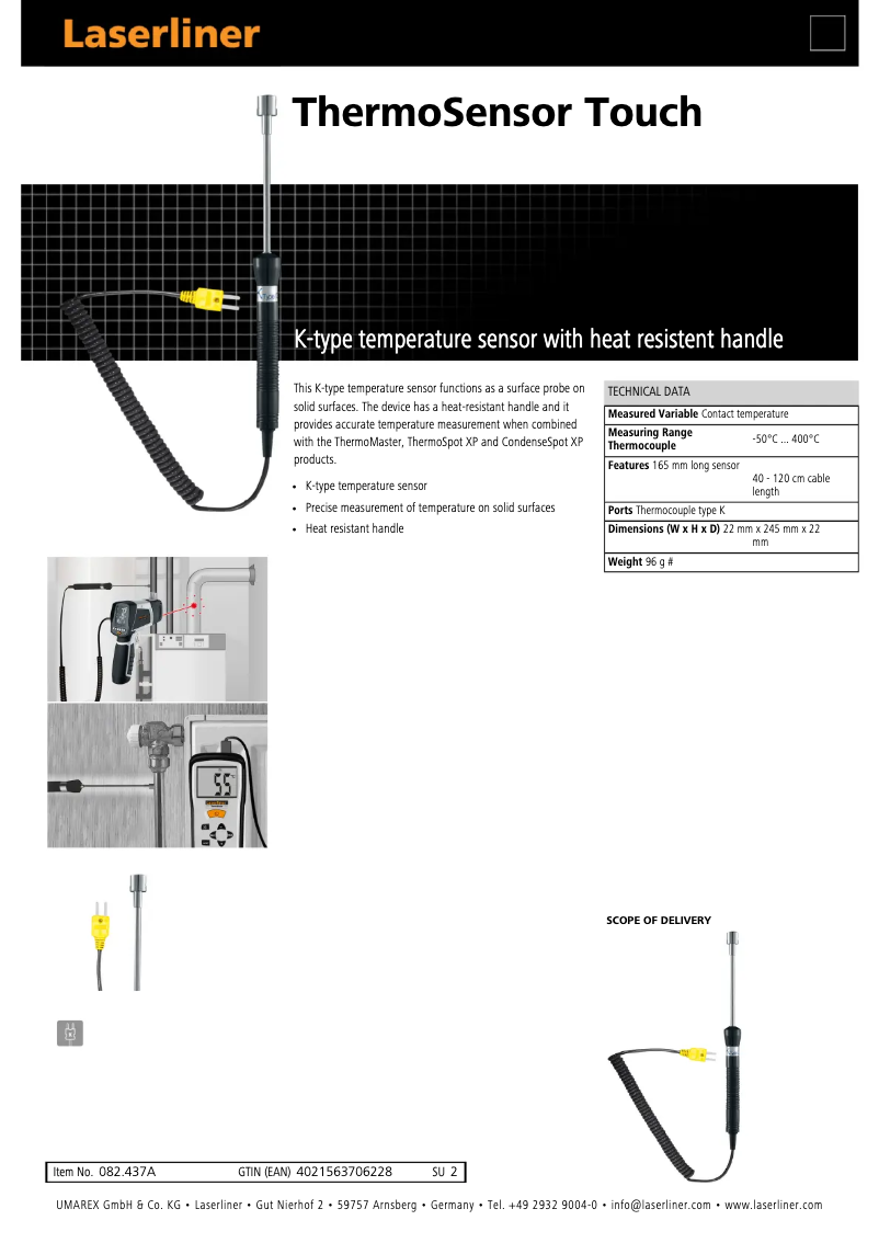 Page n°1 - Fiche technique Laserliner ThermoSensor Touch