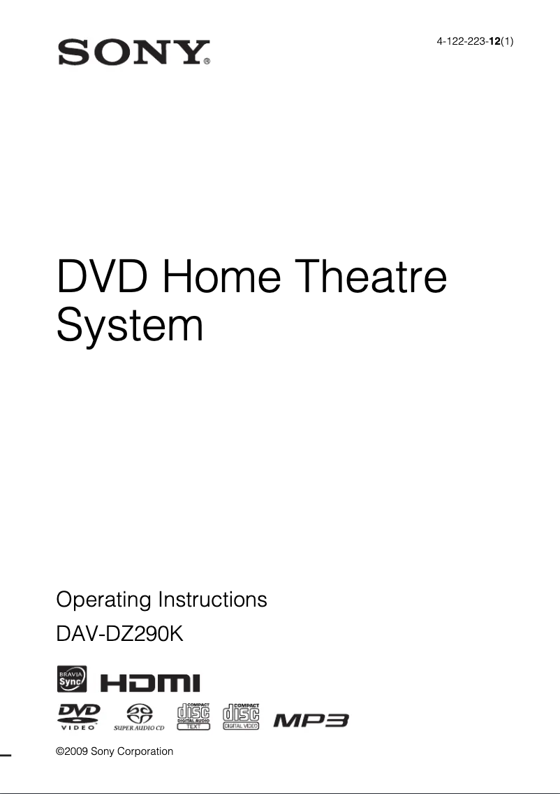Page n°1 - Manuel utilisateur Sony DAV-DZ290