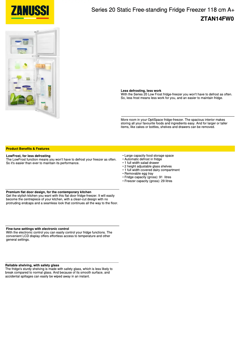 Image de la première page du manuel de l'appareil ZTAN14FW0