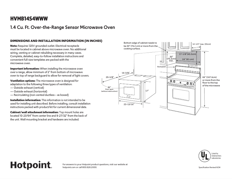 Page 1 de la notice Fiche technique Hotpoint HVMB14S4WWW
