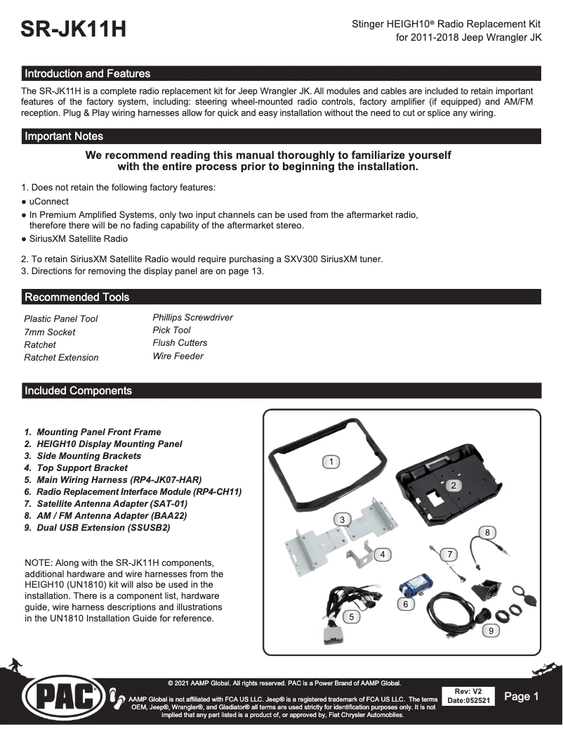Página 1 del manual Guía de instalación PAC SR-JK11H