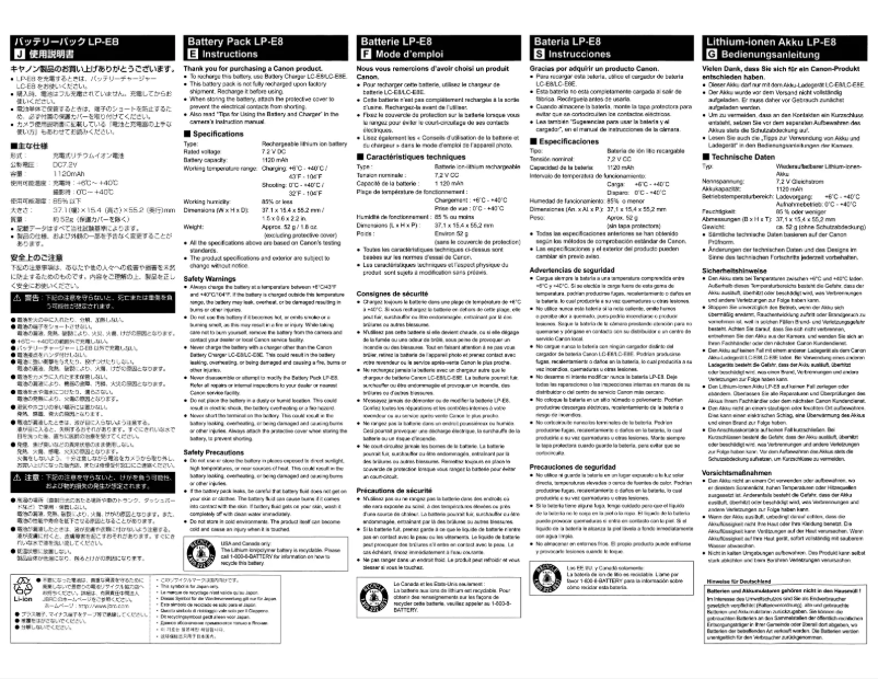 Page 1 de la notice Manuel utilisateur Canon LP-E8
