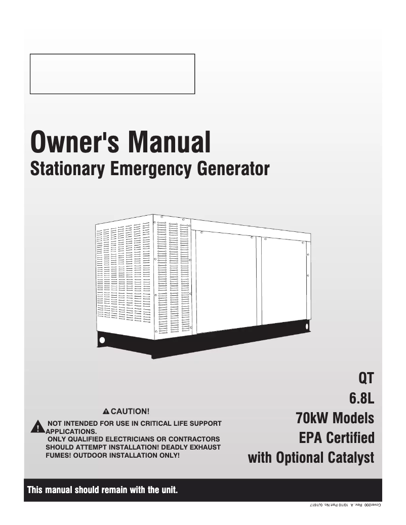 Page 1 de la notice Manuel utilisateur Generac QT07068GNAX