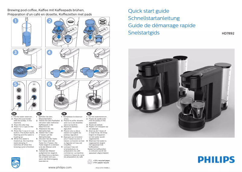 Page 1 de la notice Guide de démarrage rapide Philips Senseo Switch HD7892