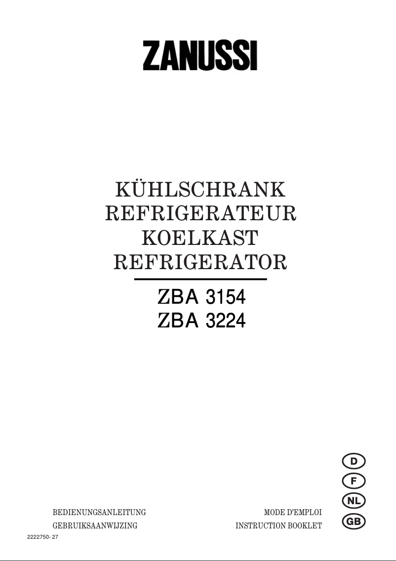 Page 1 de la notice Manuel utilisateur Zanussi zba 3224 210l