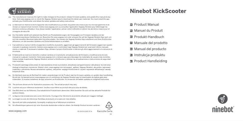 Page n°1 - Manuel utilisateur Segway Ninebot KickScooters F25I