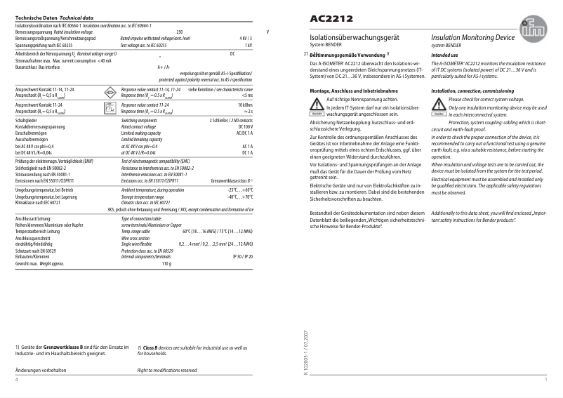 Page 1 de la notice Manuel utilisateur IFM AC2212