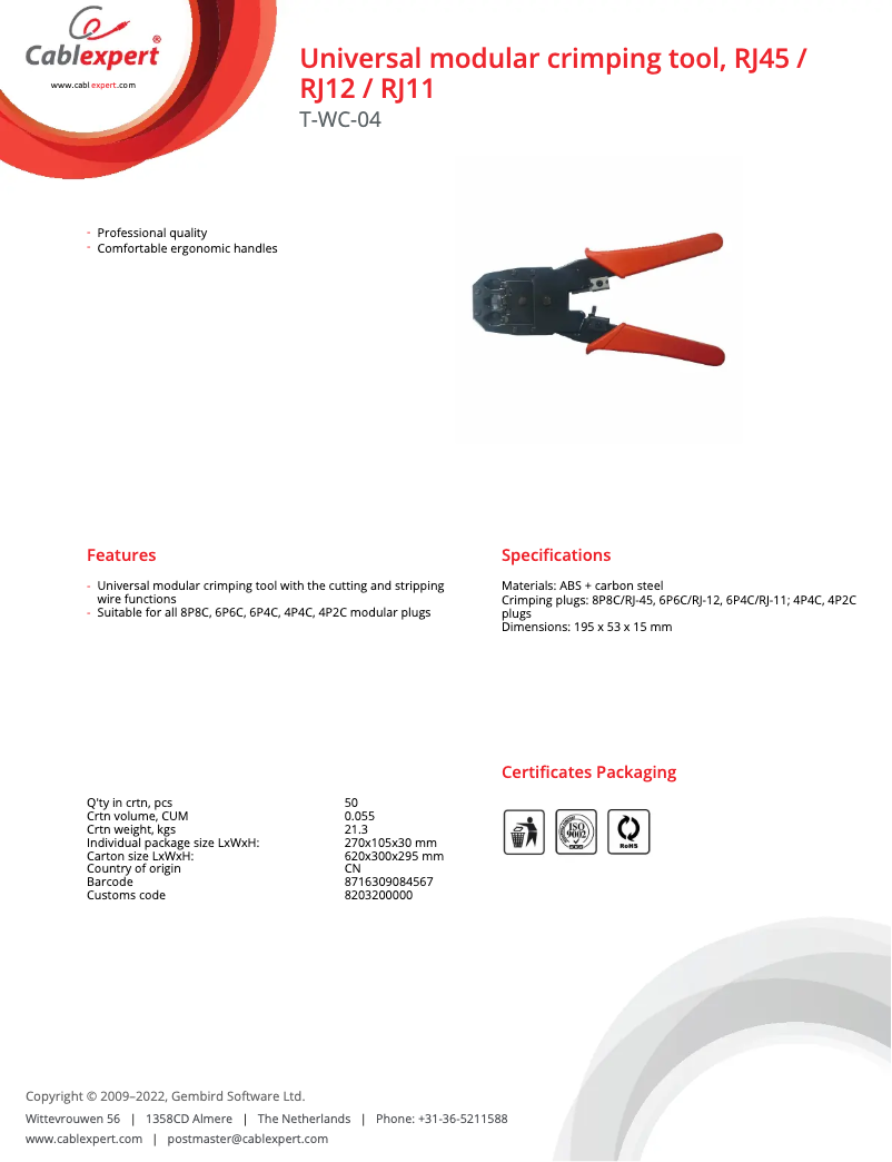 Page 1 de la notice Manuel utilisateur Gembird T-WC-04