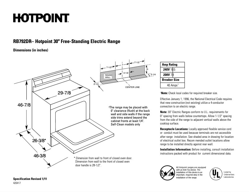 Page n°1 - Fiche technique Hotpoint RB792DRWW