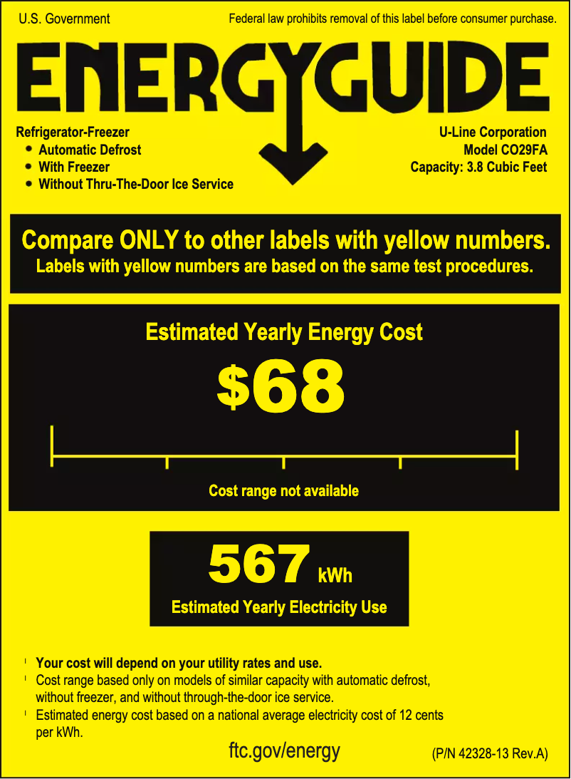 Page 1 de la notice Label énergétique U-Line U-CO29FB-00A
