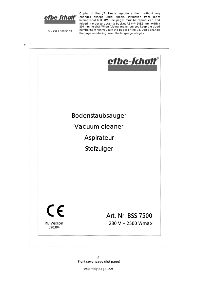 Image de la première page du manuel de l'appareil BSS 7500