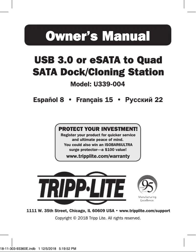 Page 1 de la notice Manuel utilisateur Tripp Lite U339-004