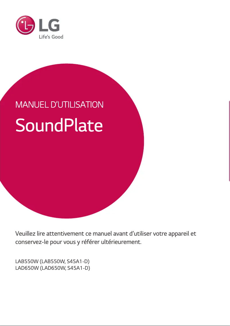 Page 1 de la notice Manuel utilisateur LG SoundPlate LAB550W