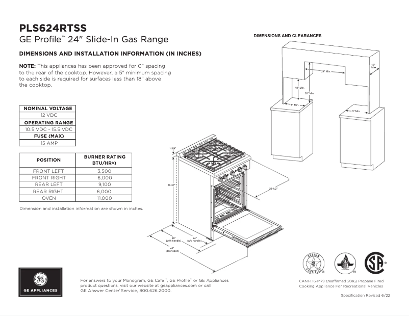Página 1 del manual Ficha técnica GE Profile PLS624ETSB