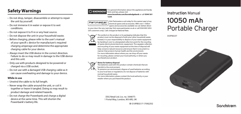 Image de la première page du manuel de l'appareil S10PBSG17